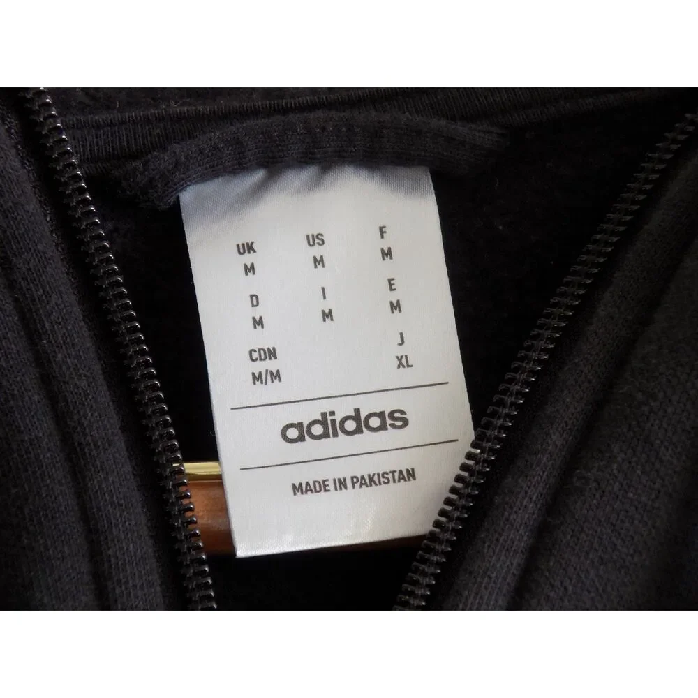 Adidas Mens 3-Stripes Full Zip Hoodie Black‎ White Medium Fleece Hooded